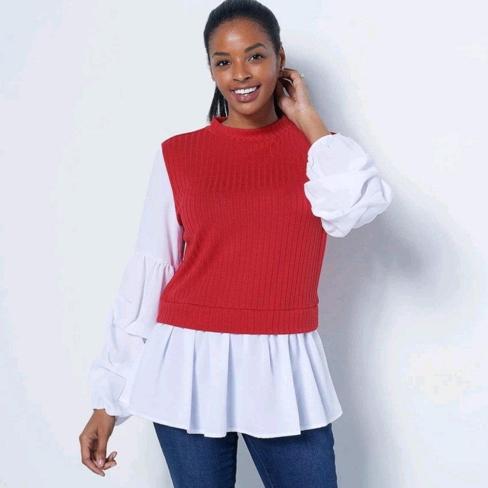 Truth + Style Sweater Shirt Tunic Top Puff Sleeves Coquette Cottagecore Boho